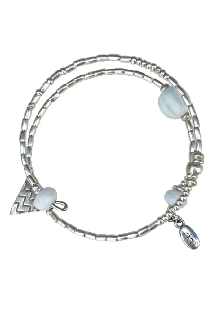 memory wire wrap bracelet with pure silver and recycled glass