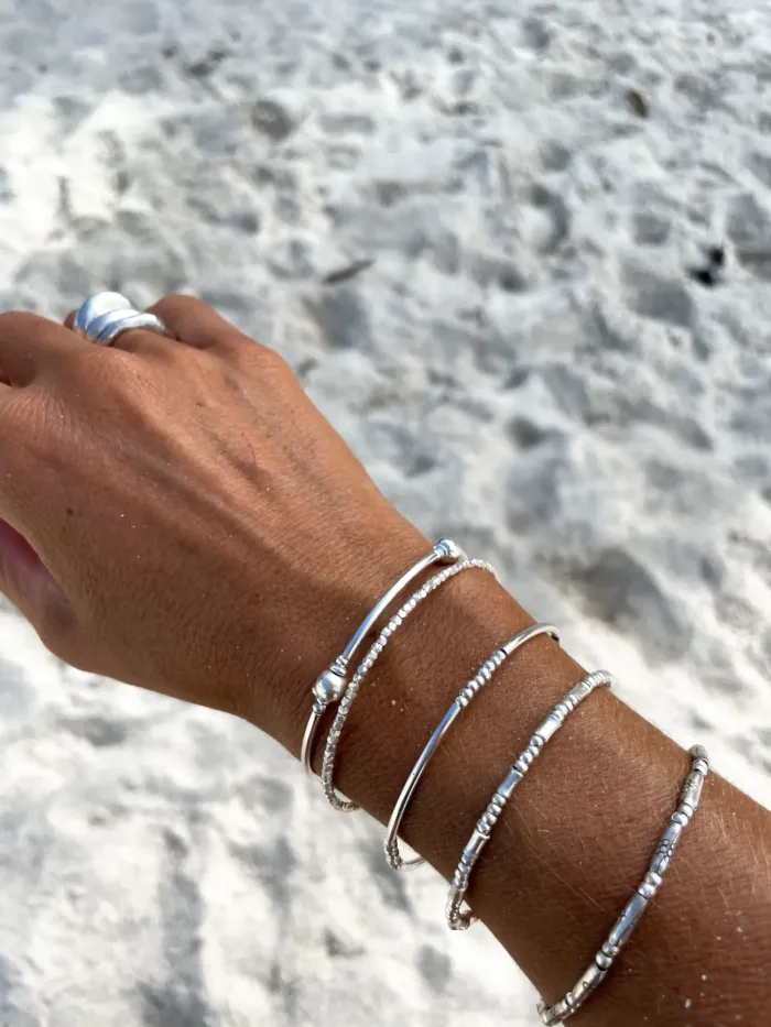 pure silver memory wrap bracelet perfect two add texture to a bracelet stack. textured silver minimal style bracelet
