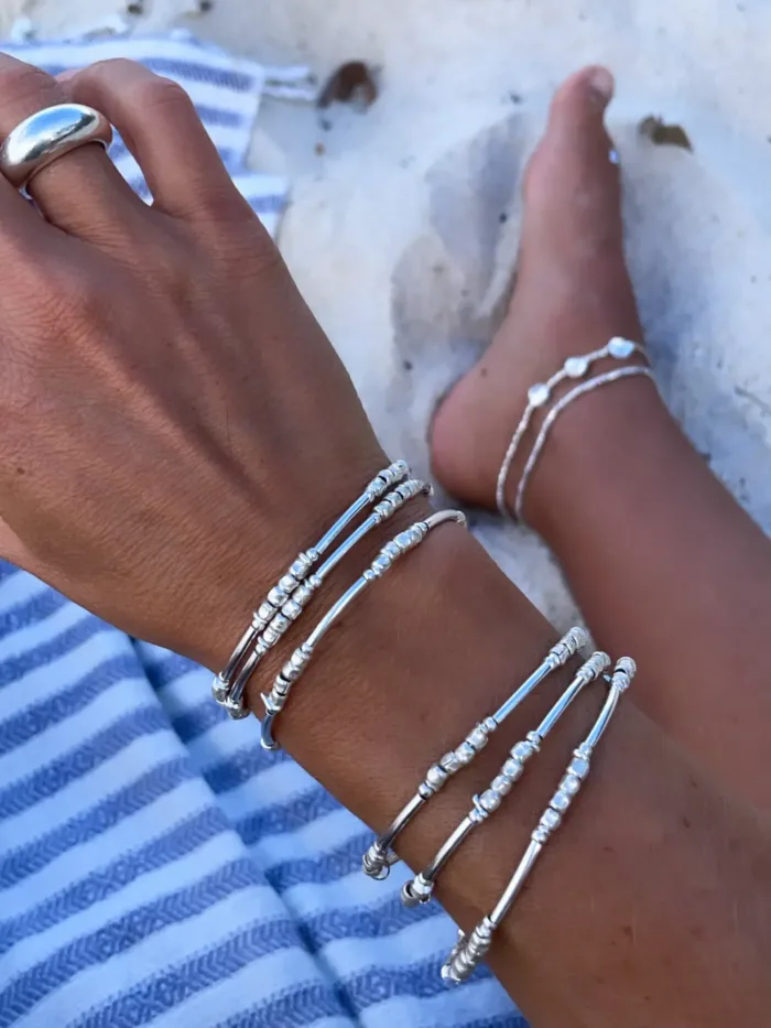 pure silver memory wrap bracelet perfect two add texture to a bracelet stack. textured silver minimal style bracelet