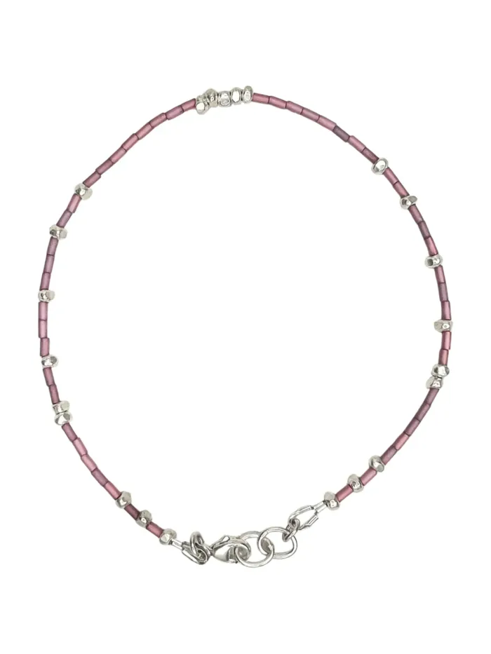 dusty pink and silver seed bead anklet. Minimal style design.