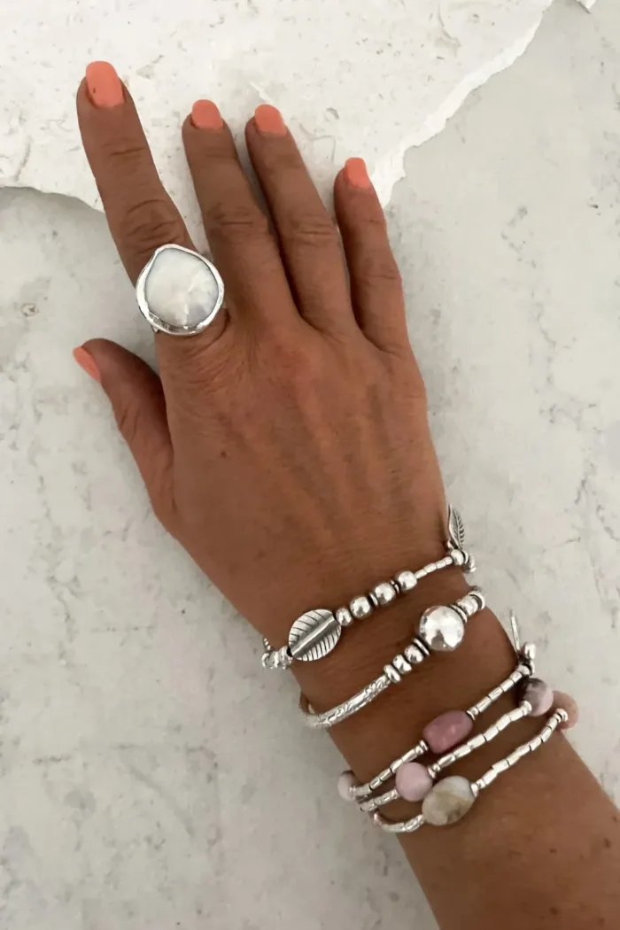 pure silver women's bracelet. heart and shell details - ocean safe. beach girl vibes