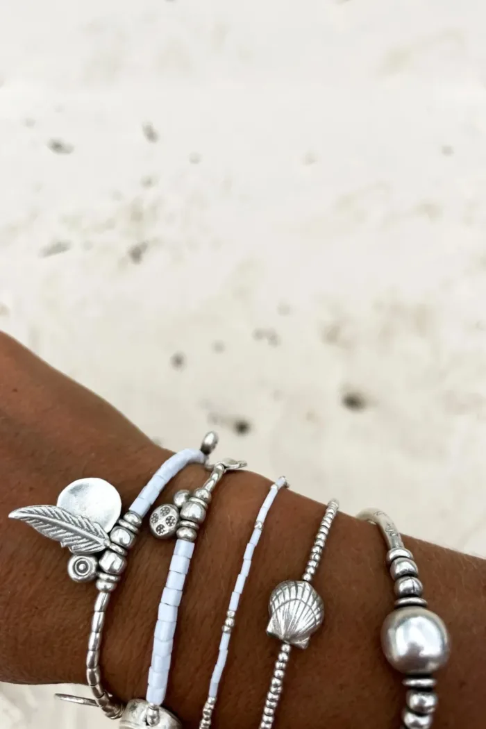 bohemian style silver jewellery. sterling silver bracelet with silver charms - water safe for everyday wear. A great option for a bracelet stack