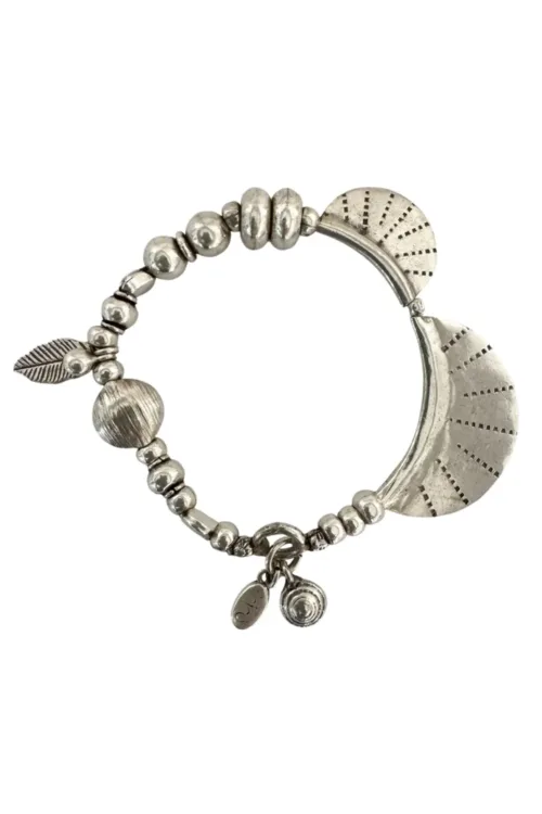 chunky sterling silver bracelet perfect styled in a bracelet stack. stretch elastic for easy slip on. ocean safe