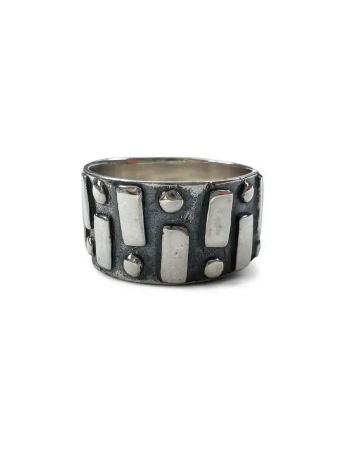 sterling silver handmade ring. Chunky wide band style. Bohemian style - ocean safe