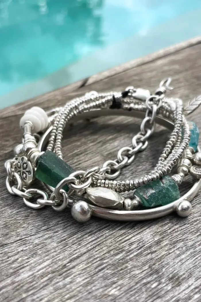 Handmade pure silver bracelet featuring ancient glass beads – ocean safe jewellery for everyday wear