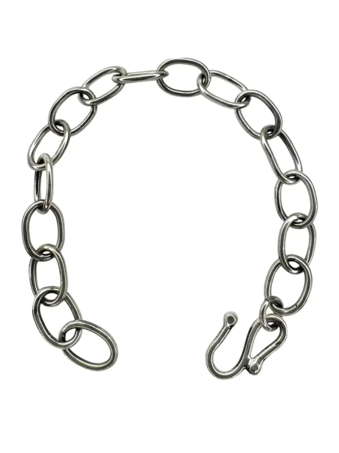 handmade large oval link sterling silver bracelet. ocean safe