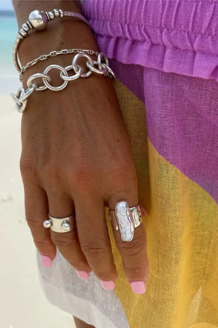 chunky pure silver bracelet perfect for stacking. bohemian beach style jewellery.