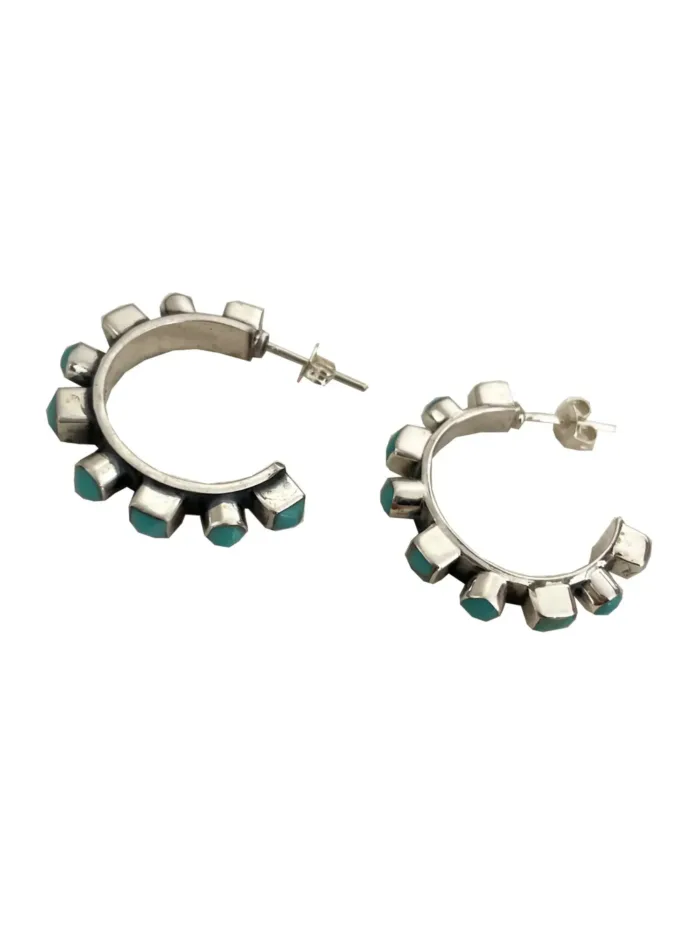 turquoise gemstone sterling silver half hoop stud earrings