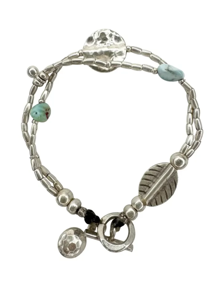 pure silver handmade bracelet with Larimar gemstone. water safe. tug proof - perfect for active mums