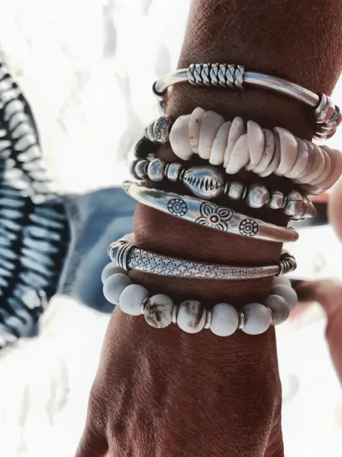 chunky handmade stretch pure silver bracelet. Perfect for a bracelet stack. Ocean safe