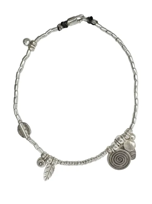 pure silver anklet with multi charm detail. Ocean safe. Silver jewellery for beach lovers.