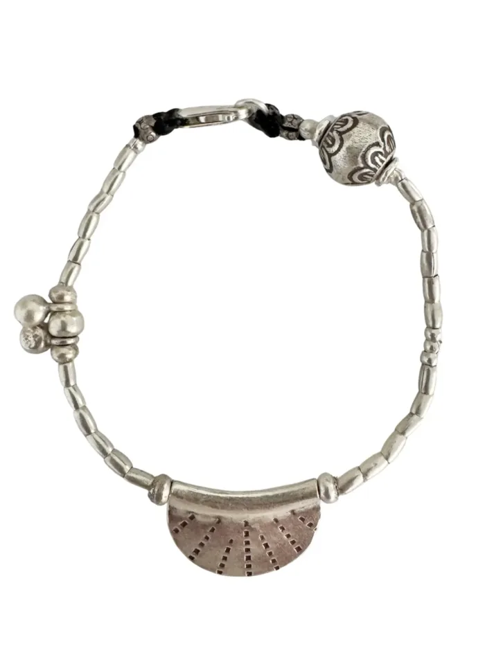 pure silver bracelet with crescent disc. tug proof - perfect for active mums. ocean safe