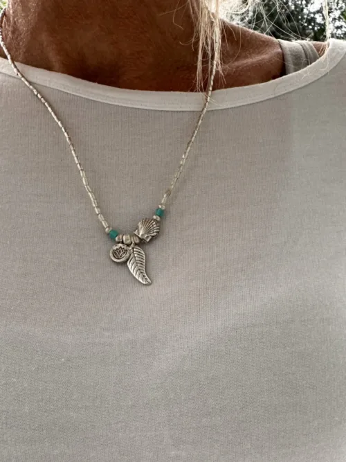 ocean inspired silver jewellery. Pure silver necklace with clam shell for a beach vibes look- water safe for everyday wear. 3 styles in 1