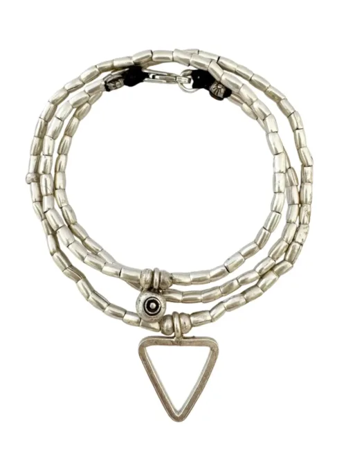 triangle pendant sterling silver wrap bracelet with evil eye pendant. 3 ways to wear - wrap, anklet-necklace