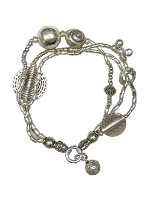 multi strand pure silver stretch bracelet. Easy to slip on. Inspired by the ocean. Chunky style and water safe