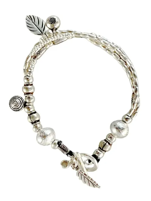 multi layer pure silver bracelet for an instant bracelet stack look. handmade in Australia. Ocean safe and tug proof for active busy mums.