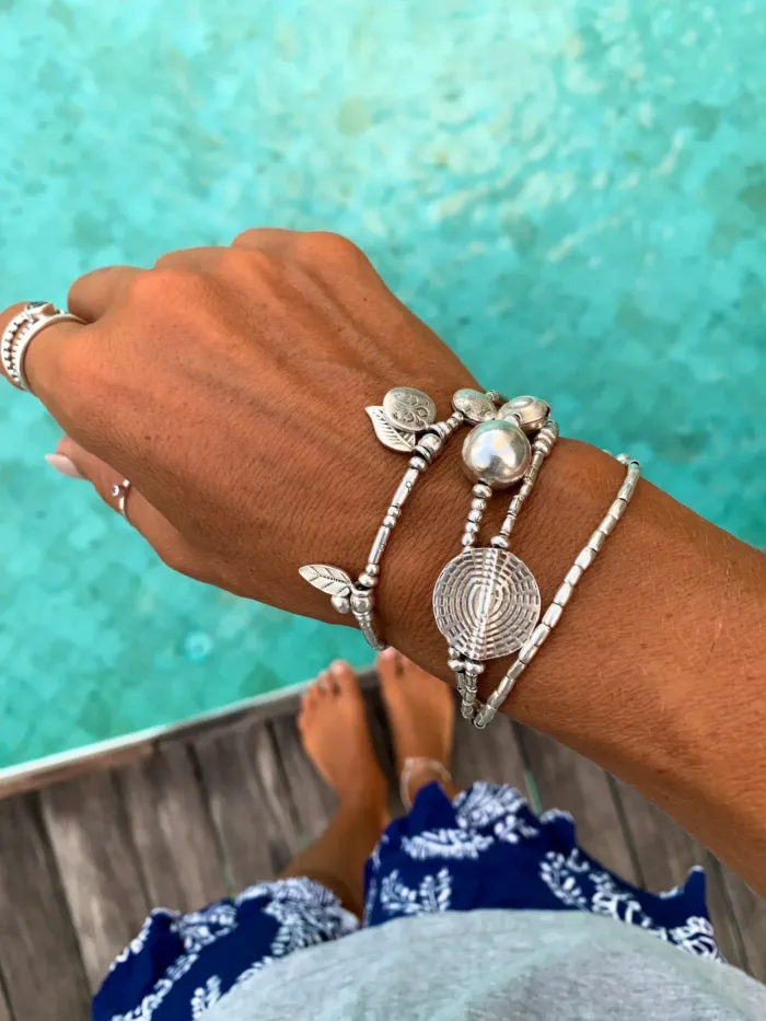 pure silver bracelet perfect two add texture to a bracelet stack. beach vibes and ocean safe. staple jewellery for everyday wear