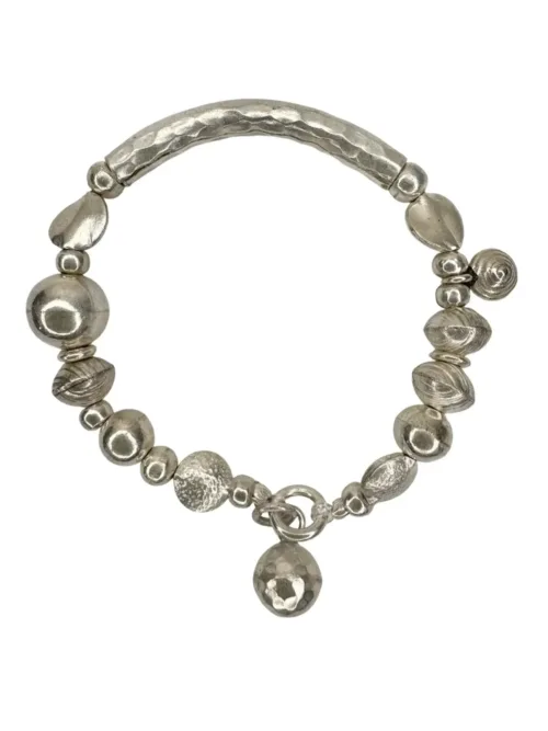 chunky pure silver bracelet - perfect for a bracelet stack - women's bracelet - ocean safe. stretch elastic making it easy to slip on.