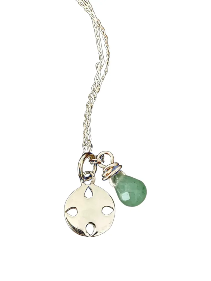 petite sterling silver round pendant on sterling silver chain. Add on gemstone option. handmade and ocean safe. Wear everyday.