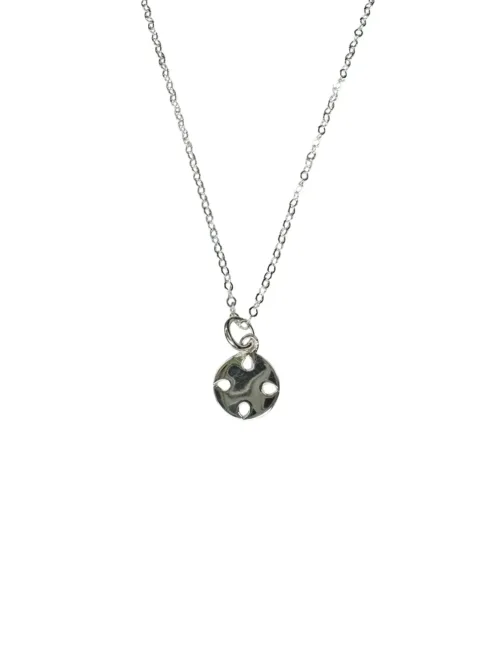 petite sterling silver round pendant on sterling silver chain handmade and ocean safe. Wear everyday