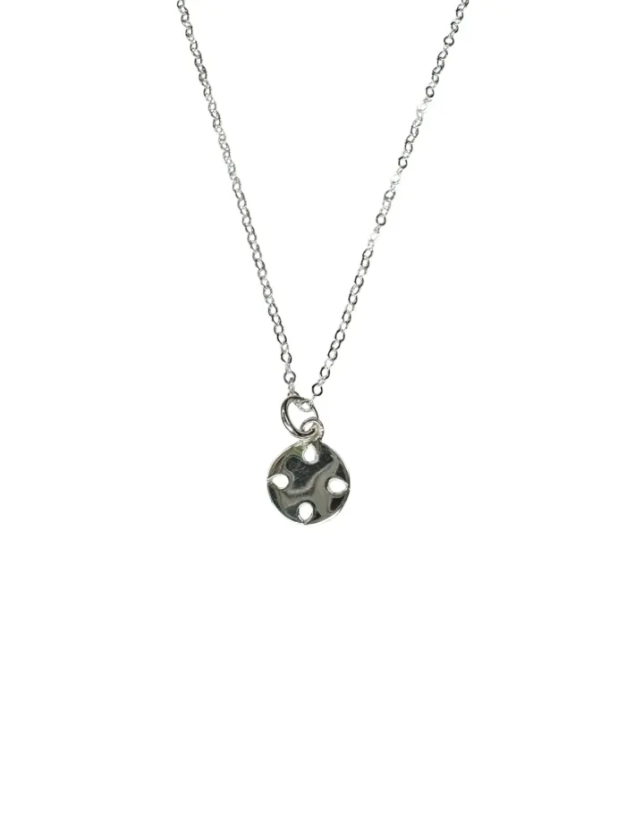 petite sterling silver round pendant on sterling silver chain handmade and ocean safe. Wear everyday