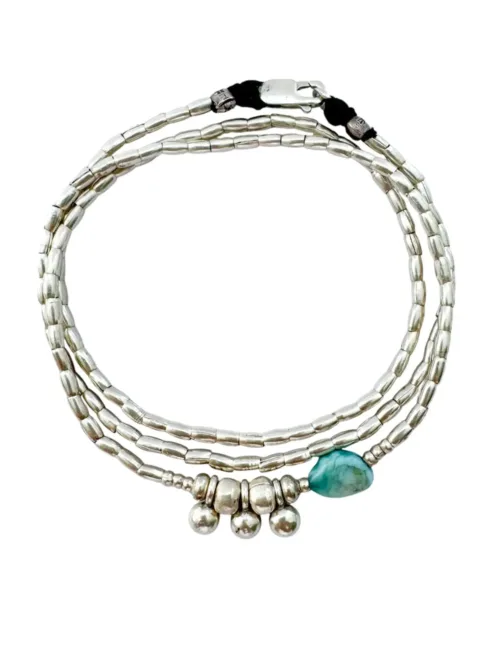 minimal style pure silver triple wrap bracelet-with gemstone. style it 3 ways. bracelet, anklet or necklace - water safe