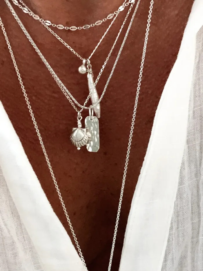 beach inspired sterling silver necklace stack for everyday wear ocean safe