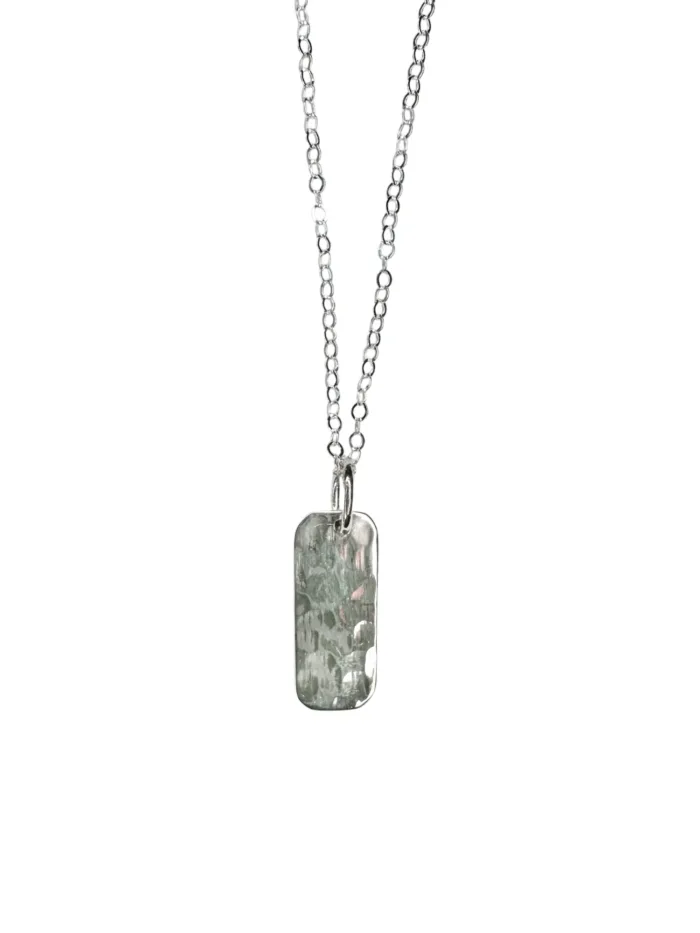 small rectangle silver pendant on sterling silver chain necklace. Minimal style for everyday wear. ocean safe