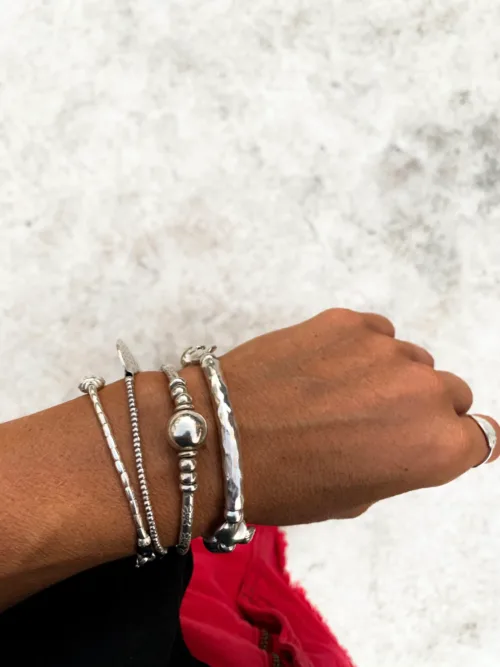chunky pure silver bracelet - perfect for a bracelet stack - women's bracelet - ocean safe. stretch elastic making it easy to slip on.