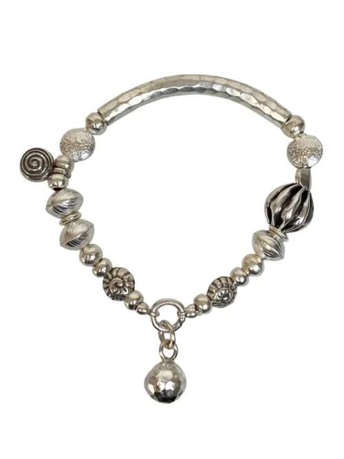 chunky pure silver bracelet - perfect for a bracelet stack - women's bracelet - ocean safe. stretch elastic making it easy to slip on.