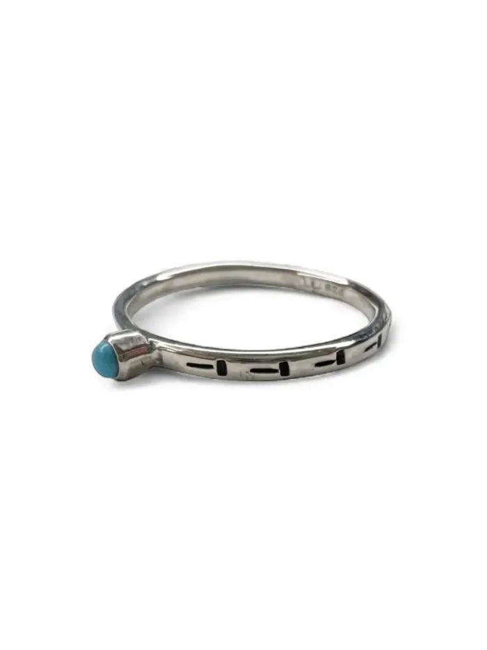 thin sterling silver stack ring with small turquoise stone. ocean safe - wear everyday