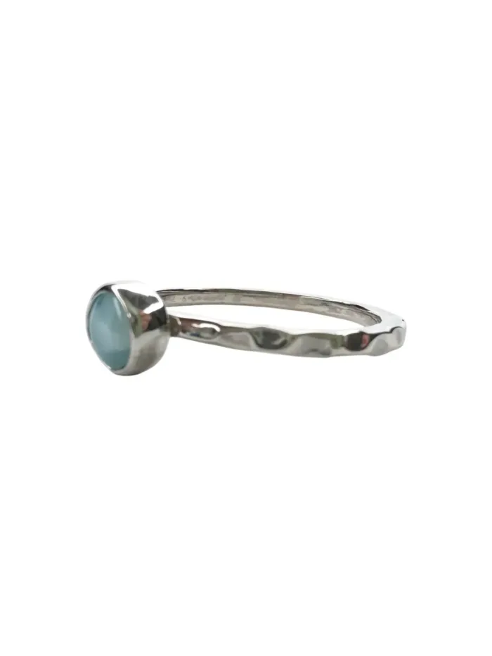 sterling silver stack ring with Larimar gemstone. Ocean safe for the beach lovers. Perfect for ring stacking
