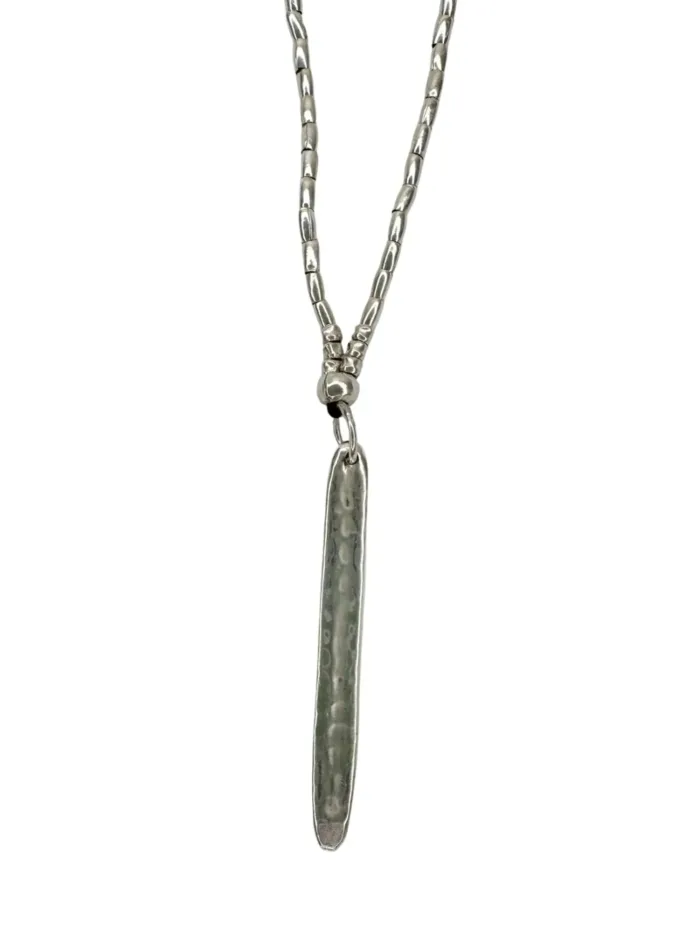 long pure silver necklace with stick pendant. Handmade in Sydney, Australia. Ocean safe