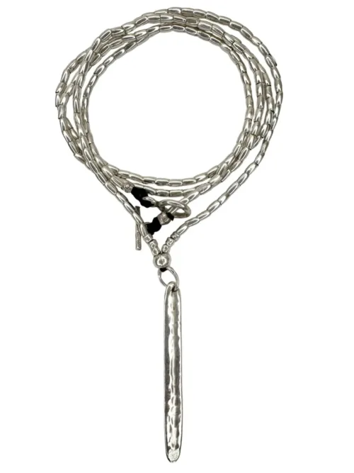 long pure silver necklace with stick pendant. Handmade in Sydney, Australia. Ocean safe
