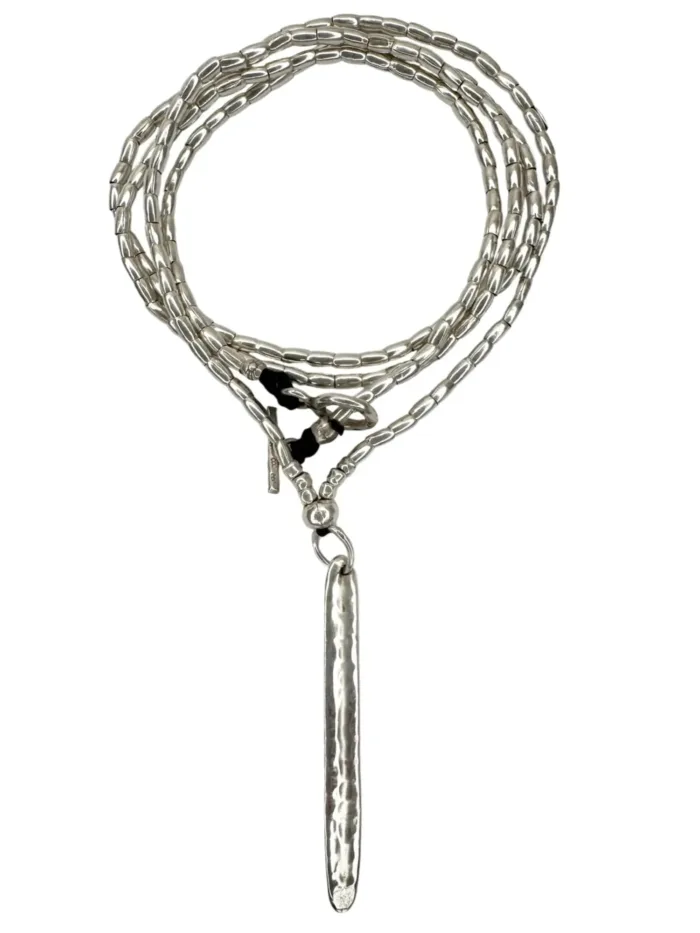 long pure silver necklace with stick pendant. Handmade in Sydney, Australia. Ocean safe