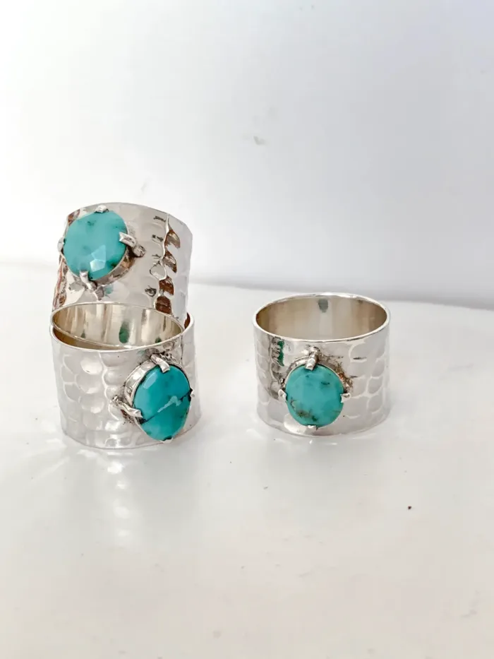 arizona turquoise wide band sterling silver ring boho style ocean safe