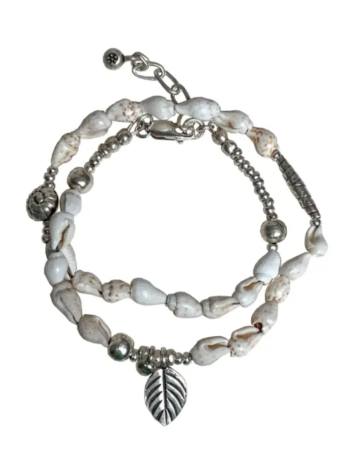 beach inspired pure silver double wrap bracelet with natural shells