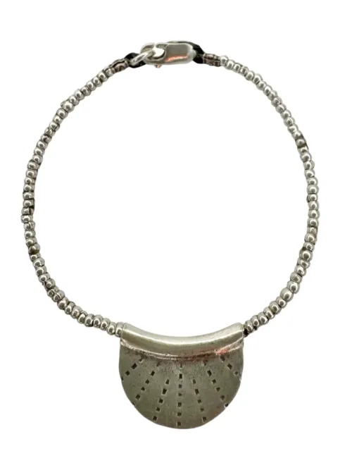 pure silver bracelet with crescent disc. tug proof - perfect for active mums. ocean safe