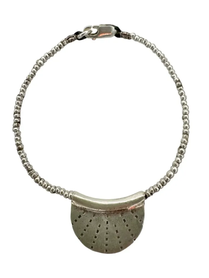 pure silver bracelet with crescent disc. tug proof - perfect for active mums. ocean safe