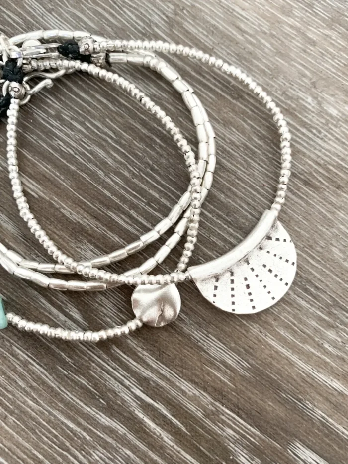pure silver bracelet with crescent disc. tug proof - perfect for active mums. ocean safe