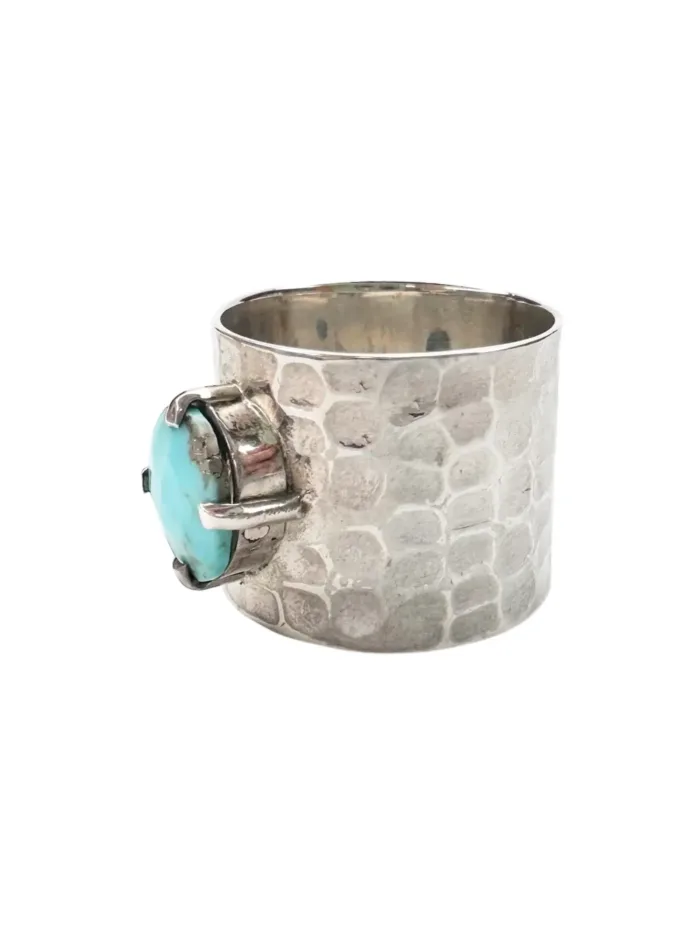 wide sterling silver ring shank with arizona turquoise ocean safe boho style ring