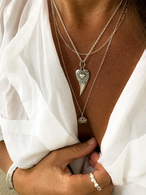 chunky sterling silver heart pendant on sterling silver chain ocean safe and perfect for layering