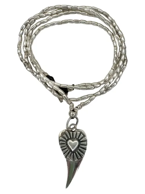 solid sterling silver heart pendant. long pure silver necklace handmade in Sydney, Australia. Ocean safe