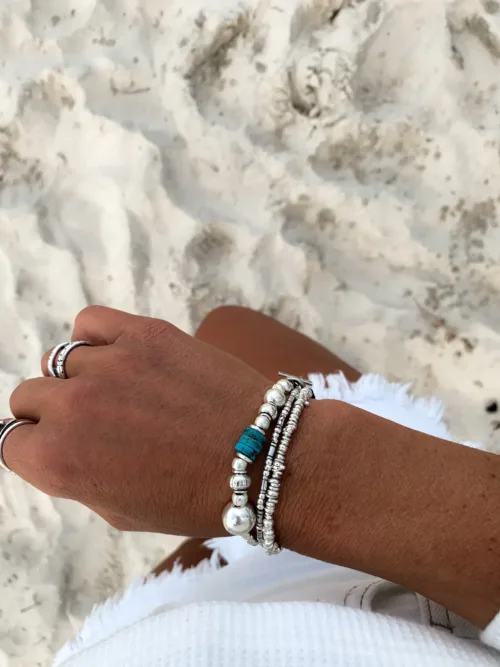 pure silver bracelet with turquoise gemstone. chunky style. the perfect addition to add texture to your bracelet stack. ocean safe silver jewelry