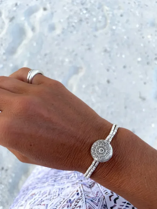 pure silver minimal style women's bracelet. ocean safe. tug proof-perfect for active mums.