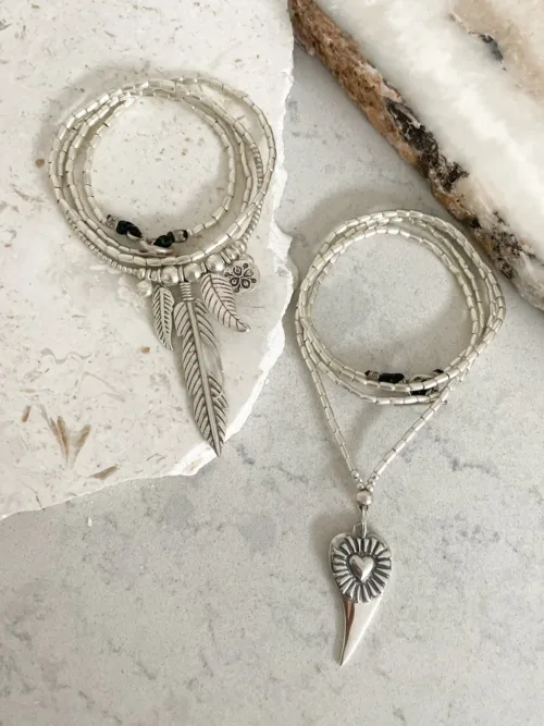 large feather pure silver long necklace handmade in australia ocean safe bohemian style.