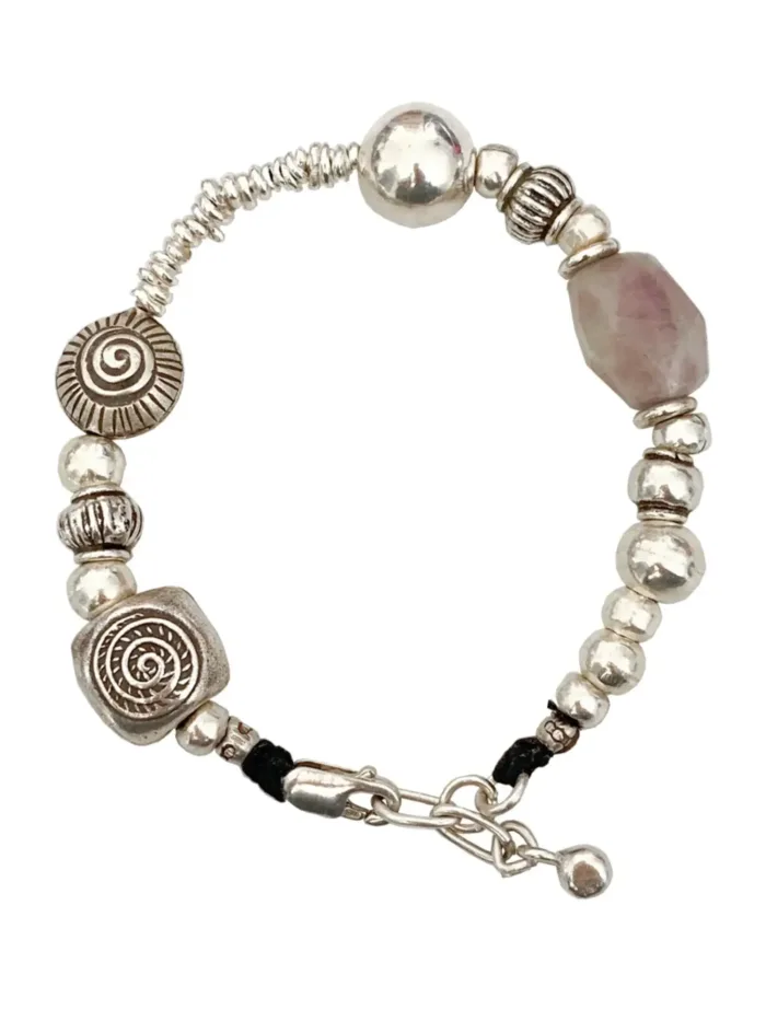 chunky pure silver bracelet with kunzite gemstone- perfect for a bracelet stack - tug proof perfect for mums- ocean safe