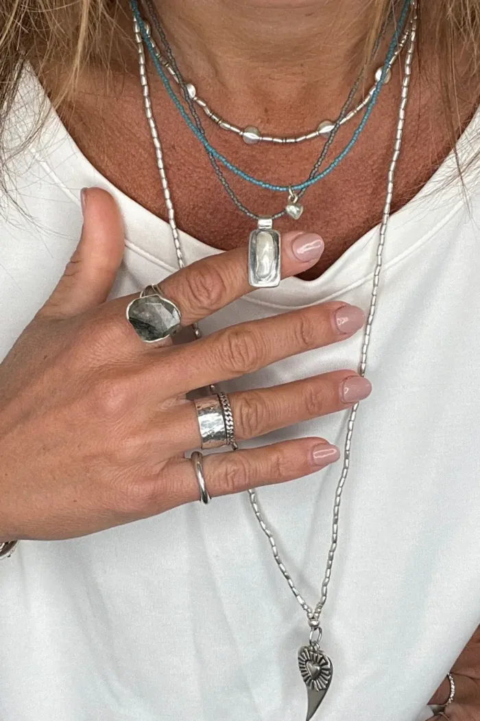 sterling silver necklaces perfect for layering. Bohemian style pearl necklace. Ocean safe