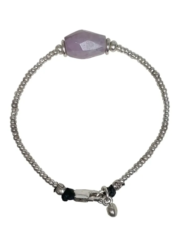 pure silver bracelet with kunzite gemstone- looks great in a bracelet stack - tug proof perfect for mums- ocean safe