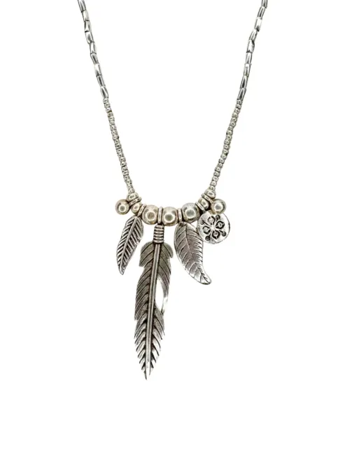 large feather pure silver long necklace handmade in australia ocean safe bohemian style.
